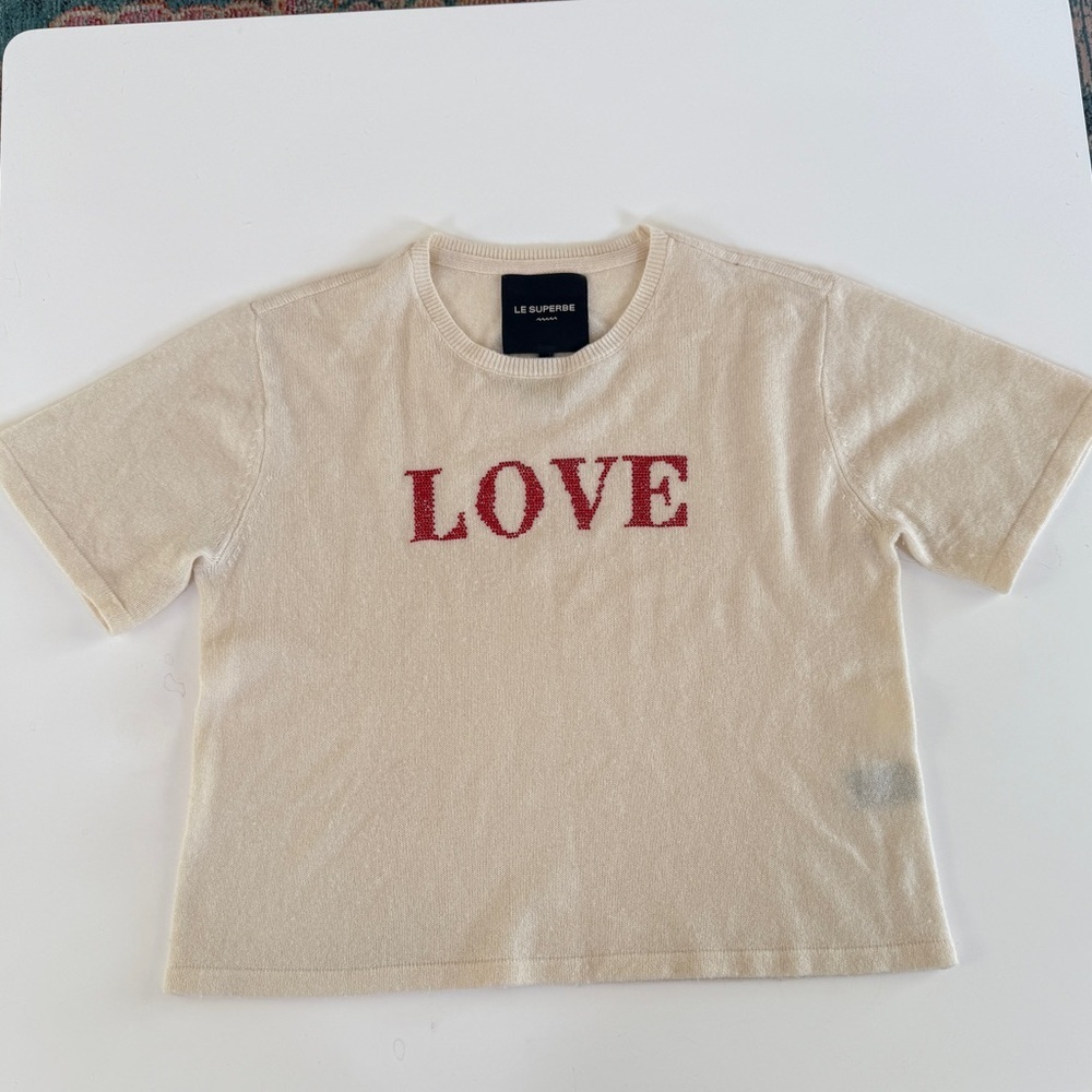 Le Superbe “LOVE” Wool & Cashmere Short-Sleeve Sweater – Size Medium